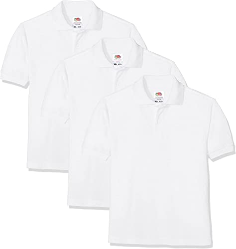 Fruit of the Loom Jungen Schul-Oberteil Kids Polo 3 Pack, 3, Weiß, 9-11 Jahre