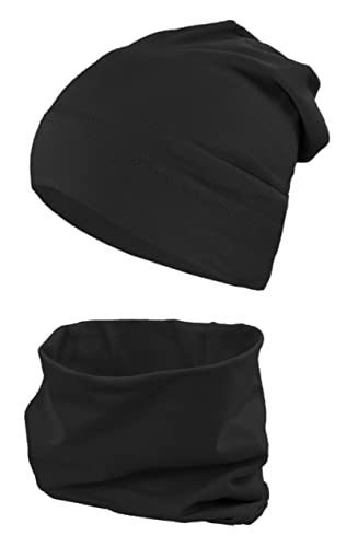 TupTam Jungen Beanie Mütze und Schlauchschal 2er Set, Farbe: Schwarz, Hat Size: 56