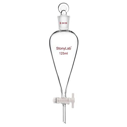 stonylab Glas Absperrhahn Scheidetrichter 125ml, Separatory Funnel in Borosilikatglas Schwerwandig Konisch Birnenform Labor Trichter Mit 24/29 Gelenk