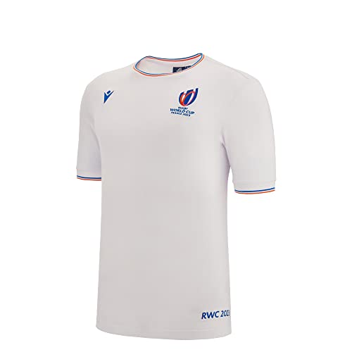 Macron T-Shirt für Kinder, Rugby, Frankreich, World Cup 2023, offizielles Lizenzprodukt, Blanc, 12 Jahre