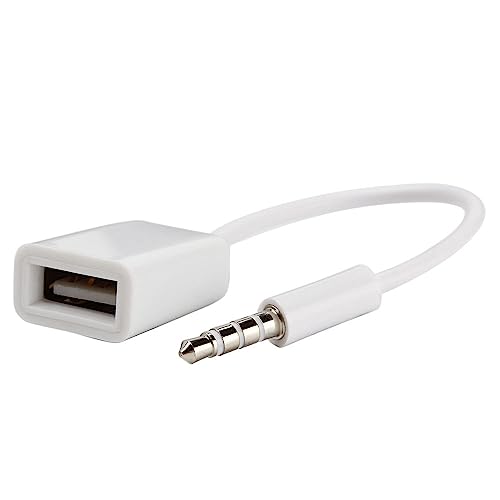 INF USB-Adapter mit 3.5 mm Klinkenstecker, USB-Klinke Adapter, Auto AUX Audio Plug zu USB 2.0 Port, AUX-USB Konverter Kabel - Weiß