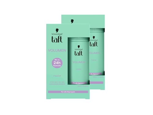 Schwarzkopf Taft Haarstyling Puder Volumen (2x 10g), Volumen-Haarpuder für voller aussehendes Haar, für bis zu 50 Anwendungen, veganes, Styling-Puder