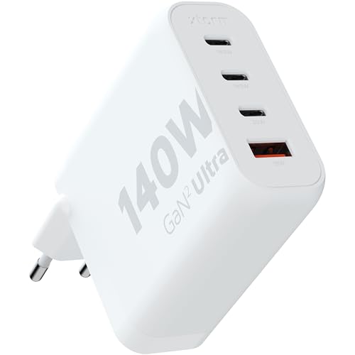 Xtorm GaN2-Ultra Power Adapter, 140W, 4 Anschlüsse, GaN-Technologie, Power Delivery & Quick Charge, Multiport-Ladegerät, recyceltes ABS, kompatibel mit Smartphone, Tablet und Laptop - Weiß