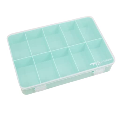 Craftelier - Organizer Box mit 10 Fächern für Scrapbooking und Bastelmaterial | Maße 26,5 x 17,8 x 4,2 cm (10.4" x 7" x 1.65") - Türkis und Transparente Farbe