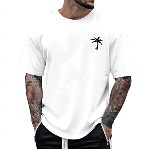 Oversized Tshirt Herren Mode Lose Rundhals Kurzarm Sommer Mode T-Shirt mit Los Angeles Grafik Kreativen Buchstaben Vintage Drucken Lang Tops Shirt Männer Sportshirts