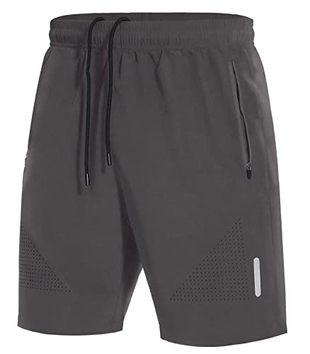 SIHOHAN Kurze Hosen Herren Sporthose Schnelltrocknend Sportbekleidung Jogginghose Sport Shorts mit Reißverschlusstasch Geeignet für Verschiedene Freizeit und Sport Gelegenheiten(Grau,XL)