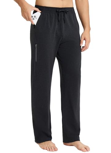 BALEAF Herren Breite Jogginghose Baumwolle Freizeithose Gerades Bein Sporthose Herren Lang Yogahose Klassische Trainingshose mit Taschen Dunkelgrau XL