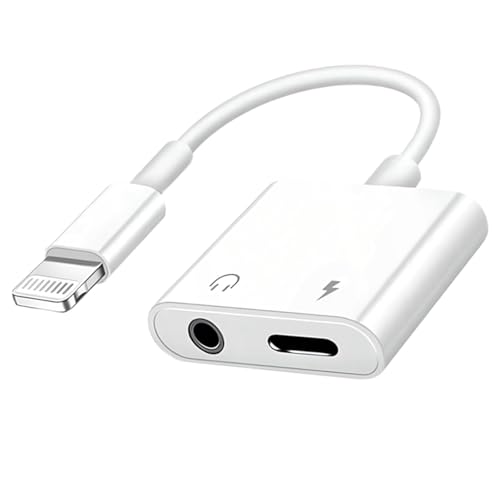 iPhone Aux Adapter/iPhone Kopfhörer Adapter und Laden [MFi Zertifiziert] 2 in 1 Lightning auf Klinke 3.5mm Kopfhöre Adapter Aux Audio Ladegerät Splitter Konverter mit 14/12/11/XR/8/7 alle iOS Systeme