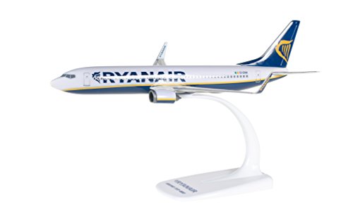 herpa 609395 – Boeing 737-800, Ryanair Passagierflugzeug, Wings, Modell Flugzeug mit Standfuß, Flieger, Modellbau, Miniaturmodelle, Sammlerstück, Kunststoff, Snap Fit - Maßstab 1:200, Mehfarbig