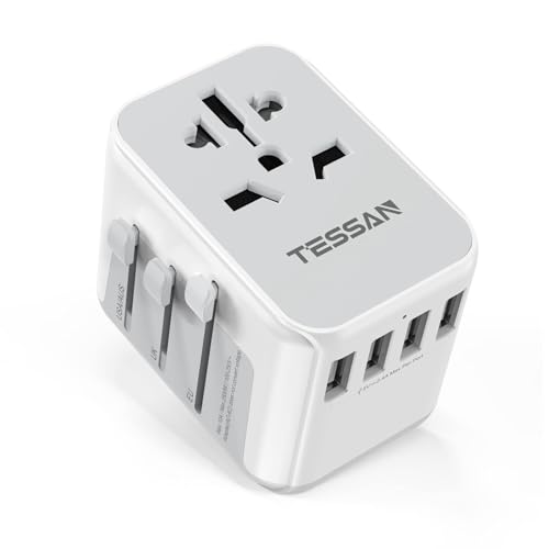 TESSAN Reiseadapter Weltweit, Universal Steckdosenadapter mit 4USB und 1AC Steckdose, Reisestecker für Deutschland USA England Thailand Italien Australien Internationaler Stromadapter