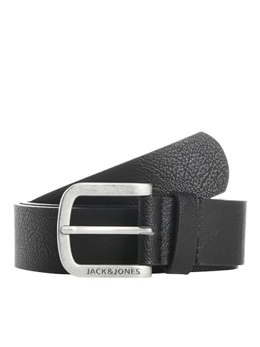 Herren Jack & Jones Ledergürtel JACHARRY Belt Leder Optik Gürtel mit Logo Metall Schnalle, Farben:Schwarz, Größe Gürtel:95