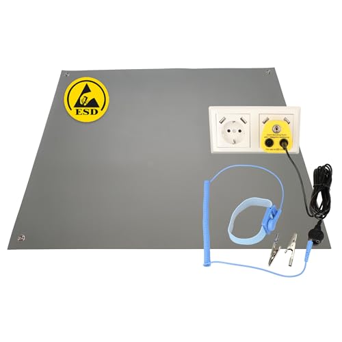 Minadax 60 x 30cm Antistatik ESD Computer Matte Tischmatte „Premiumqualität“ inkl. Manschette + 2,4m Verlängerung + ESD Erdungs-Stecker