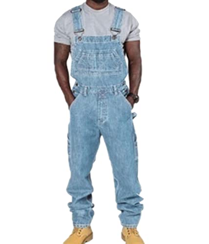 ORANDESIGNE Herren Jeans Latzhose Denim Overalls Jeanshose Männer Cargo Retro Jumpsuit Arbeitshose Blau Arbeitslatzhosen EU L C Hellblau