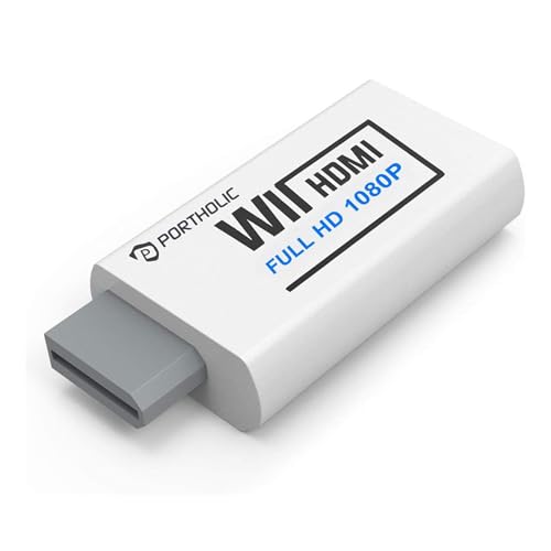 PORTHOLIC Wii zu HDMI Adapter, 1080P / 720P Full HD Konverter mit 1,5 m Kabel für Nintendo Wii U, Audioausgang, TV Monitor Beamer gehören