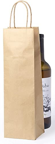 10er Packung Flaschentüten Flaschenbeutel Geschenktüten naturfarben für Wein Sekt und Champagner geeignet Recyclingpapier Verstärkte Griffe 36 x 11 x 10 cm (10)