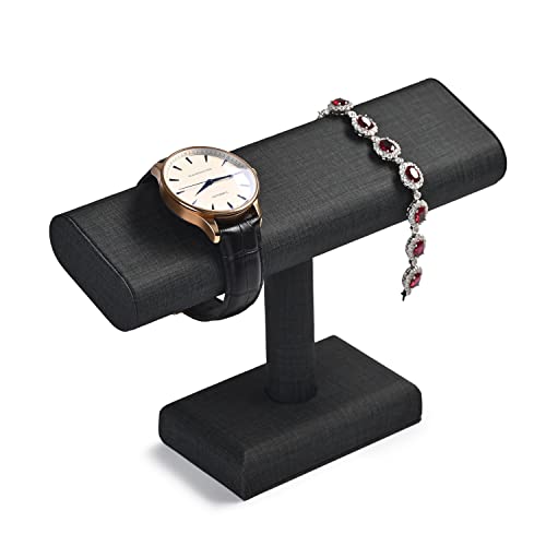 Oirlv PU Leder Uhrenständer Armbandständer Display Uhrenhalter Organizer Uhrenständer T-Bar Display Schmuckständer Armband Organizer(Schwarz)