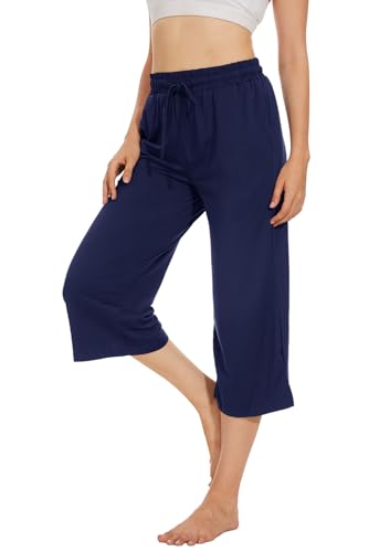 Fourindo Jogginghose Damen Sporthose Damen 3/4 Weites Bein Yogahose mit Taschen Leicht Bequeme Freizeithose Stoffhose High Waist Jogginghose für Sport Yoga Alltag