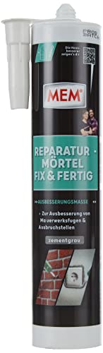 MEM Reparatur-Mörtel Fix & Fertig, Für Mauerwerksfugen und Ausbruchstellen, Für innen und außen, Gebrauchsfertig, Überstreichbar, Zementgrau, 300 ml