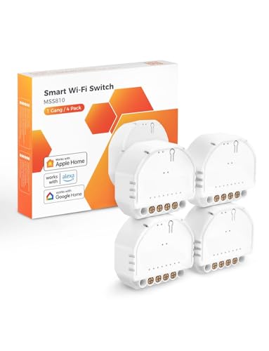 Refoss Mini Smart WLAN Relais Schalter, 1 Gang 1 Weg Lichtschalter, Kompatible mit Apple HomeKit, Alexa & Google Home, 2,4GHz, 250V 10A, 4 Stück(Erforderlich Neutraldraht)