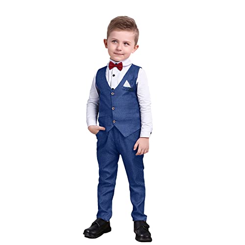 Baby Jungen Kleidung Set Fliege Playsuit Shirt + Hose + Weste 4pcs Gentleman Outfits Weihnachtsjacke Anzüge 4-5 Jahr