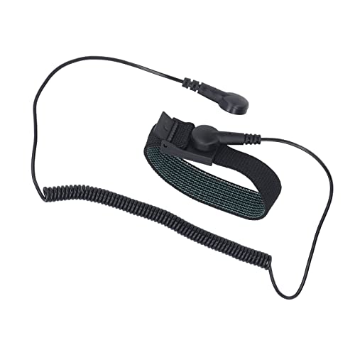 Antistatik-Armband, Verhindern Sie statische Aufladung Verstellbare elastische Schnalle ESD-Erdungsarmband PU-Abdeckung Extra lange Spirale Antistatisches Armband mit Massekabel(Schwarz)