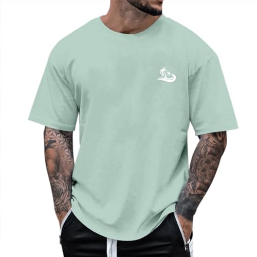 T-Shirts Für Herren XXXL Herren-T-Shirt „Coconut Tree Outdoor Home“ mit kurzen Ärmeln, Rundhalsausschnitt kurzen Ärmeln T Shirt Set Herren Herren Langarmshirt Baumwolle Sommer (Green, M)