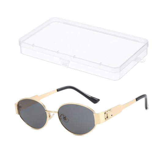 HSIXHAF Retro Sonnenbrille Damen Herren Mode Sonnenbrillen Oval Metal Trendy Classic UV400 Schutz Sonnenbrillen - Schwarze Gläser