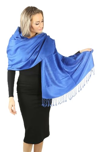 PashminaShine-Schal-Weich Wie Kaschmir Und leicht wie Seide-Mit Paisley motiv-Pashmina-Schal Damen-Schal Herren-200 * 70 cm-Schal Winter-Jaquard-Wrap-Schals und Tücher für Damen (kobalt blau)