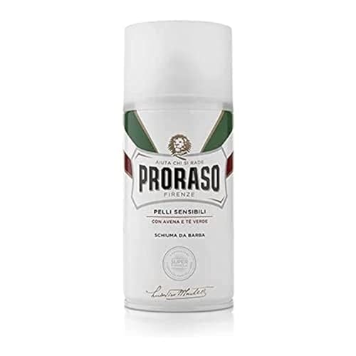 Proraso Shaving Foam Sensitive, 300 ml, Rasierschaum für Männer mit Hafer und Grüntee-Extrakten beruhigt und beugt Irritationen vor, Made in Italy, Weiß Vanille