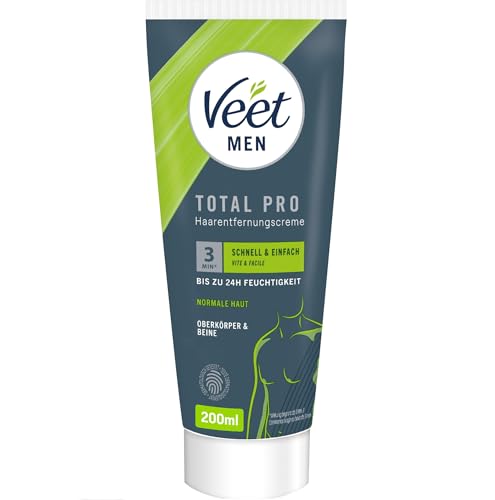 Veet Men Haarentfernungscreme für Oberkörper & Beine - Enthaarungscreme für Männer, Haarentfernung in 3-6 Minuten - 200 ml Tube & Spatel