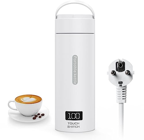 Flintronic Reise Elektrisch Wasserkocher, 380ML Mini Electric Kettle, 220 V/ 300W Thermoskanne, 304 Stainless Steel Liner, Kleiner Tragbarer Elektrischer Wasserkocher mit Automatischer Abschaltung