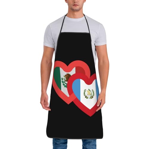 Hearts Mexican Mexico and Guatemala Guatemaltekische Schürze für Männer und Frauen, verstellbar, großer Volumendruck, lustige Vintage-Schürzen für Küche, Kochen, Grillen und Grillen (keine Taschen)