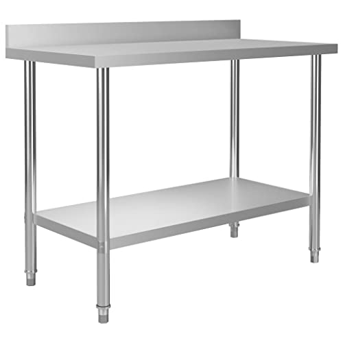 vidaXL Küche Arbeitstisch mit Aufkantung Verstellbare Füße Gastronomie Gastro Edelstahltisch Küchentisch Zerlegetisch Tisch 120x60x93cm Edelstahl