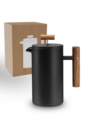 Lambda Coffee® Thermo French Press Edelstahl I 1 Liter - 5 Tassen I 3 Größen erhältlich I Kaffeebereiter aus Edelstahl | Doppelwandig: Hält lange Warm I Kaffeezubereiter | Kaffeepresse