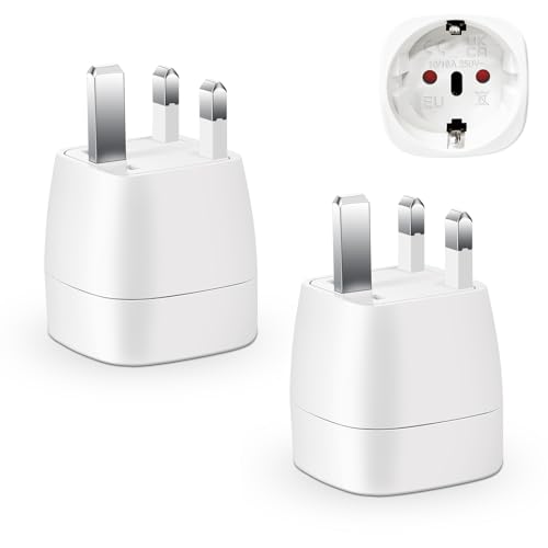 Reiseadapter UK 2 Pack, Adapter England Deutschland Stecker， UK Adapter für EU zu England/Schottland/Irland/Dubai/Maldives, typ g Reisestecker Stromadapter,Weiß