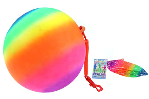 ELLUG Regenbogenball als Returnball/Kickball/Spielball Ø 30cm inklusive Halterung für optimalen Return-Effekt, für Groß und Klein