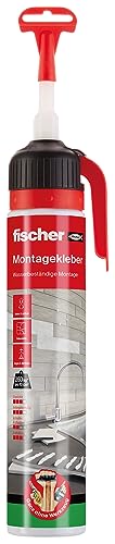 fischer Montagekleber, Klebstoff in Weiß, Flüssigkleber, super starker Halt, innen und außen vielseitig einsetzbar, klebt Stein, Beton, Emaille, Keramik, uvm., 200 ml