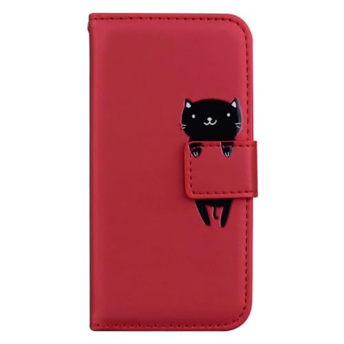 Miagon Tier Flip Hülle für Xiaomi Redmi Note 13 5G,Brieftasche PU Leder TPU Cover Design mit Ständer Kartenfächer Magnetverschluss Handytasche Wallet Case Cover,Rot