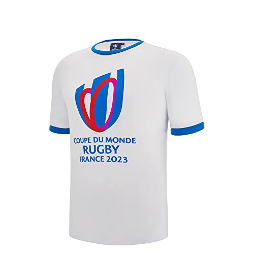 Macron T-Shirt für Kinder, Rugby World Cup 2023, offizielles Lizenzprodukt, Blanc, 8 Jahre