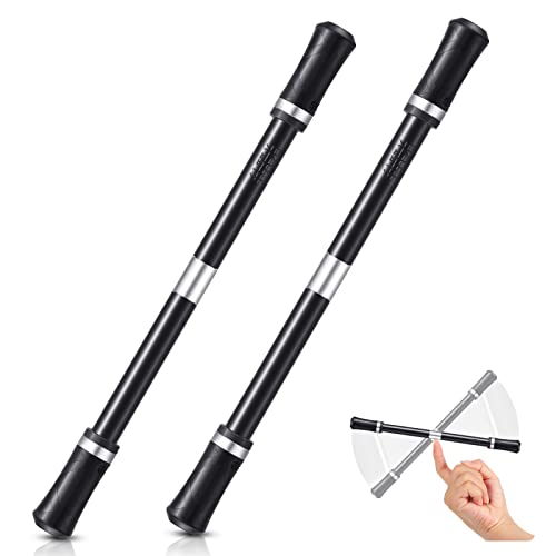 2 Stück Penspinning Stick Rotationsstift Spiel Stift mit Anleitung, Finger Rotierender Drehender Stift Anfänger ohne Stiftmine, Stressabbau Spielzeugen für Kinder und Erwachsene (Schwarz und Silber)