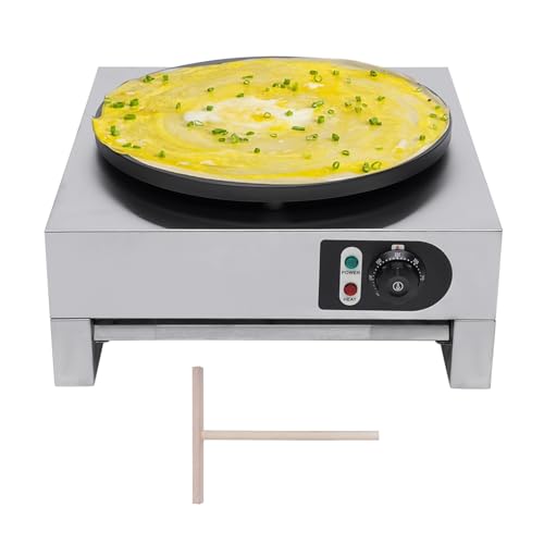 3000W Crepegerät, 40cm Profi Elektrisch Edelstahl Crepes Maker Crepesmaker mit Holzspatel, 50-300°C Einstellbare Temperatur für Pfannkuchen, Pan Cakes, Omeletts, Palatschinken