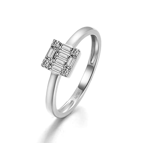 AmDxD Echte Gold Schmuck, Verlobungsringe 18 Karat 750 Weißgold mit Rund und Rechteck 0.27ct Diamant, Diamantring Elegant Damenringe Geschenk für Jahrestag Valentinstag, Weiß Gold Gr.56 (17.8)