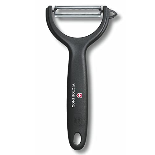 Victorinox Peeler Sparschäler, Gemüseschäler, Extra scharf, Zackenschliffklinge/Zweischneidig, Ergonomischer Griff, Schwarz