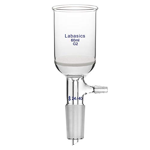 Labasics Borosilikat Glas Büchner Filtertrichter mit Mittlerer Fritte (G2), 43mm I.D, 57mm Tiefe, Buchner Filtering Funnel mit 24/40 Standard Taper Gelenk und Vakuum Verzahntem Tubulat (60ml)