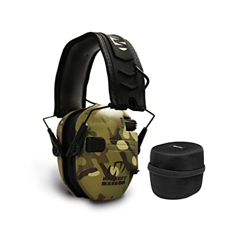 Walker's Game Ear Razor Slim Elektronisch Leicht Schießen Jagd Range Gehörschutz Muffs (Multicam Tan Camo) Bundle mit Schutzhülle (2 Stück)