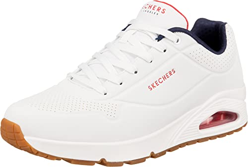 Skechers Herren Uno Stand On Air Sneaker, White Durabuck Navy Red Trim, 44 EU