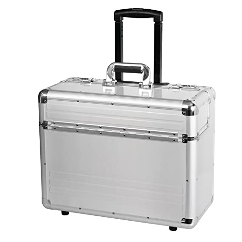 ALUMAXX 45122 Pilotenkoffer OMEGA, Koffer aus Aluminium, Alukoffer mit Rollen, Trolleykoffer, Fach für 17" Notebooks, Rollkoffer mit Teleskopgriff, Silber, 48 x 38,5 x 23 cm