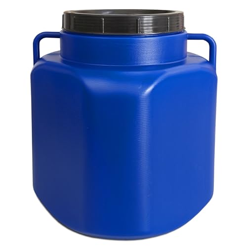 plasteo® 40 Liter Weithalsfass mit Deckel und Griffen Eckig Blau, Lebensmittelecht und BPA-Frei, Futtertonne Kunststofffass Universalfass Deckelfass Wasserfass Regentonne Lagerfass, Blau