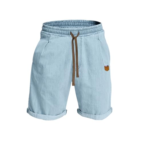 QWUVEDS Männliche Frühlings-Sommer-Shorts, angebunden, farblich passende Fünf-Punkt-Sport-Freizeit-Shorts-Hosen Kurze Herren (Light Blue, XXXL)