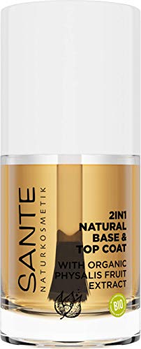 SANTE Naturkosmetik 2in1 Natural Base & Top Coat, Über & Unterlack, Mit Bio-Physalisfruchtextrakt, 1x 10ml